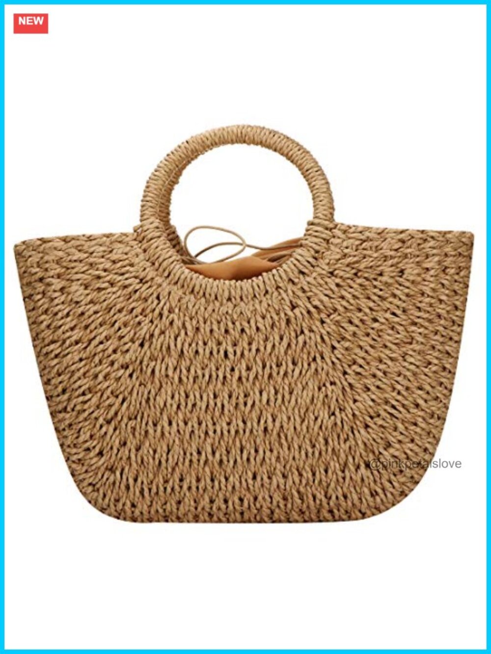 Hand-woven Straw Large Tote Bag Round Handle Summer Beach Rattan Bag - Picture 1 of 5
